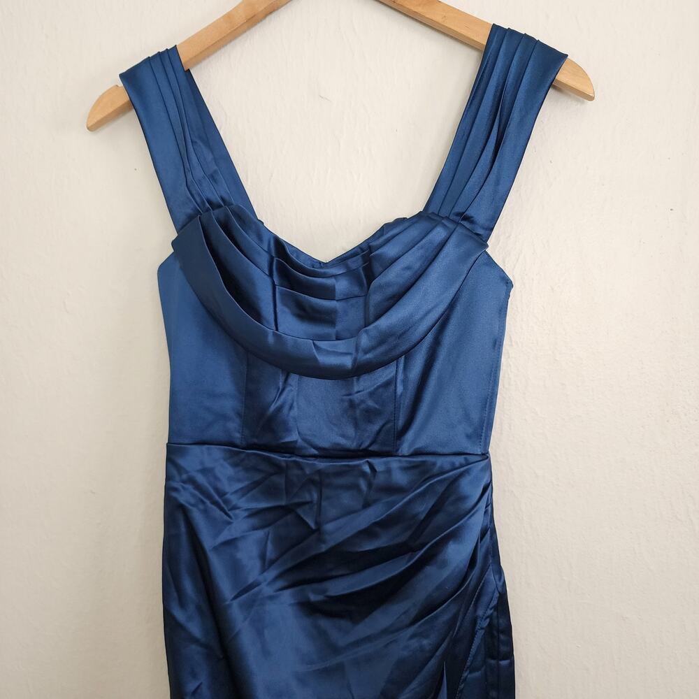 Lulus Stunning Arrival Dark Teal Satin Off-The-Shoulder Maxi Dress Gown XS NEW - Picture 7 of 14